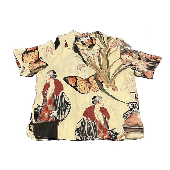 Citron Tops - Citron Santa Monica Linen Button Up Short Sleeve Shirt Women's Large